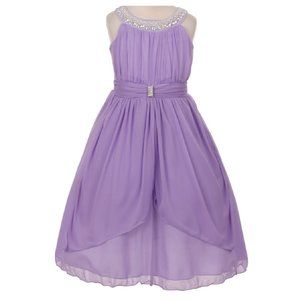 Little Toddler Girl Chiffon Beaded Neck Trim Design Graduation Flower Girl Dress